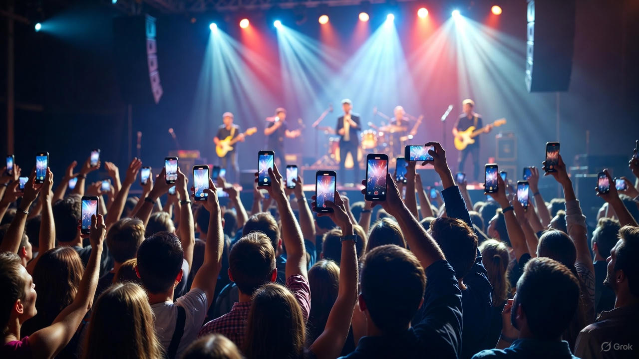 Crowd at a concert holding phones with lights - common loss spot, stay calm here